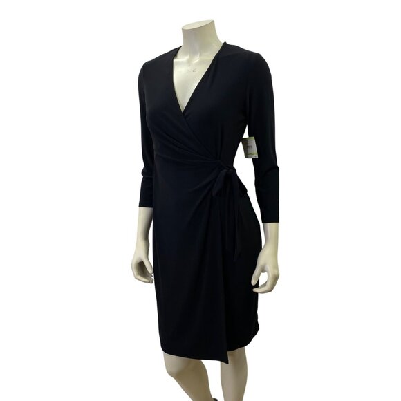 Anne‎ Klein Black Wrap-Style 3/4 Sleeve Dress with Tie Waist Size 4 NWT - Picture 2 of 9